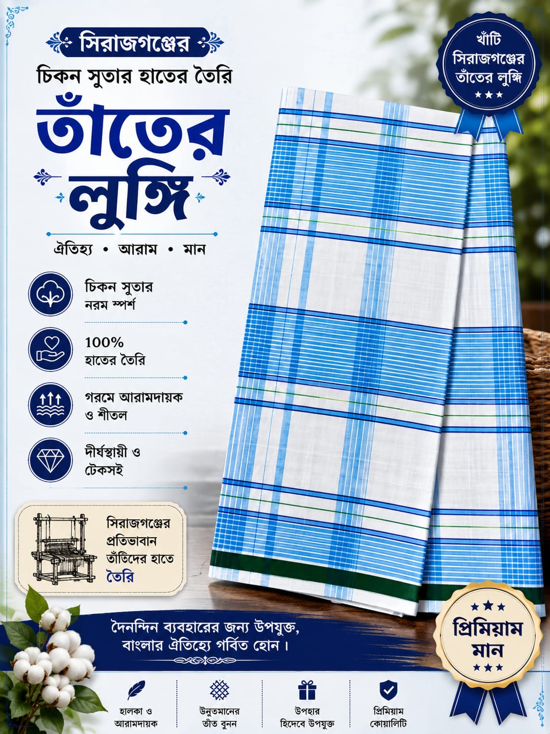 সিরাজগঞ্জের চিকন সুতার হাতের তৈরী তাঁতের লঈী