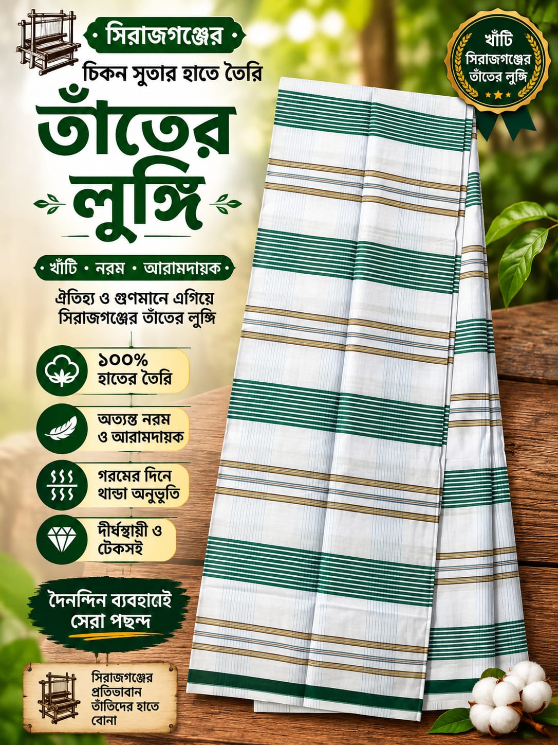 সিরাজগঞ্জের চিকন সুতার হাতের তৈরী তাঁতের লঈী